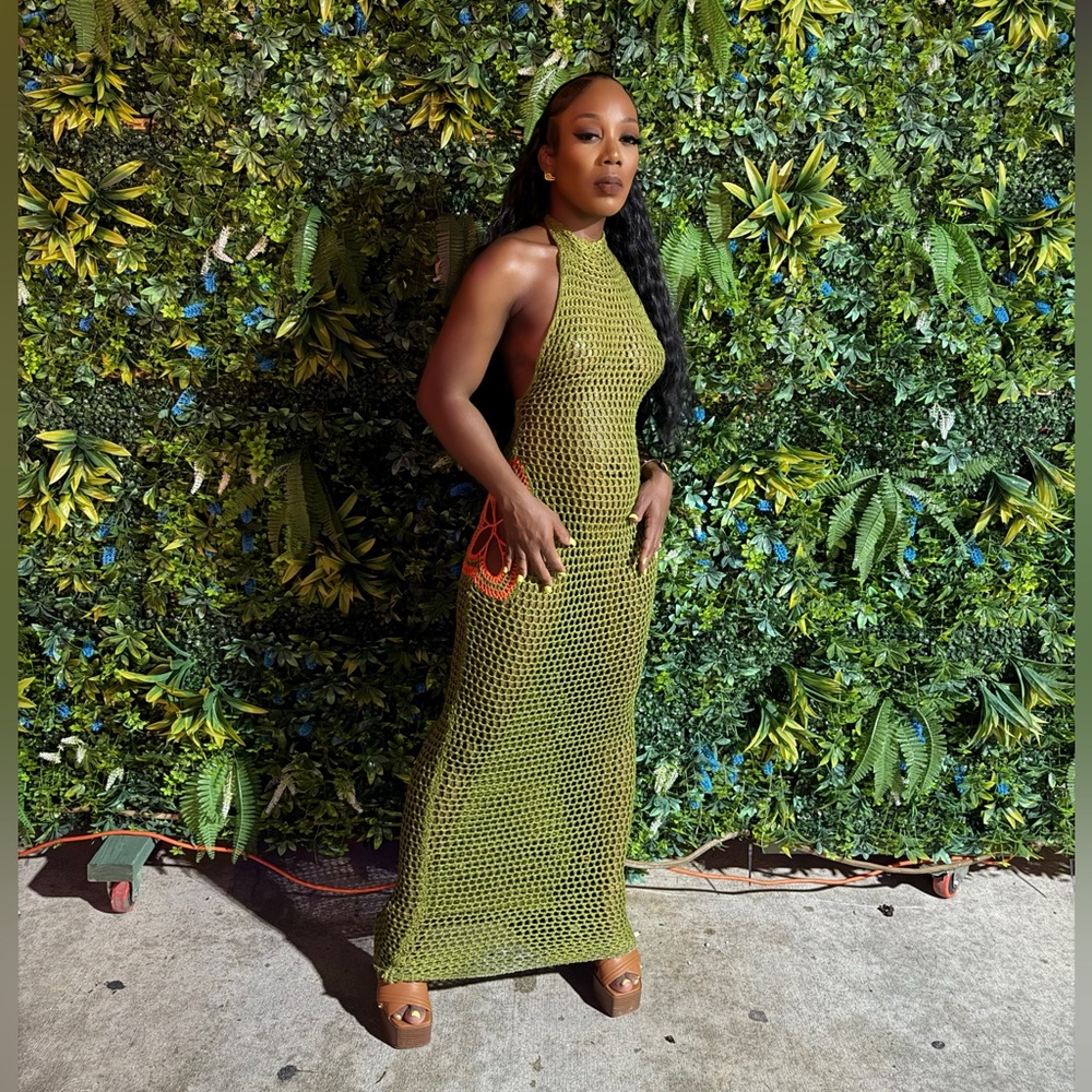 SHEIN Olive Backless Halter Dress
